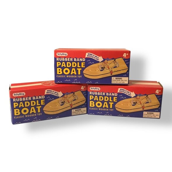 Schylling Rubber Band Paddle Boat Retro Wooden Water Bathtub Pool Toy Lot/3 - Picture 1 of 8